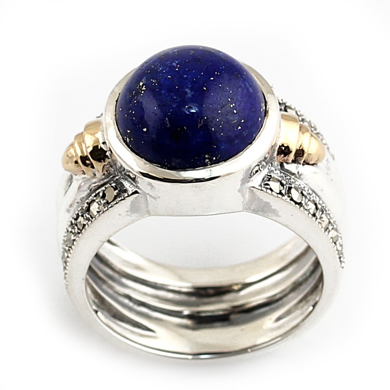  Bague  Or rose 375  et Argent  925 Lapis lazuli Marcassites